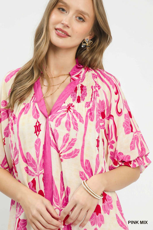 Boho Smocked Pink Dress