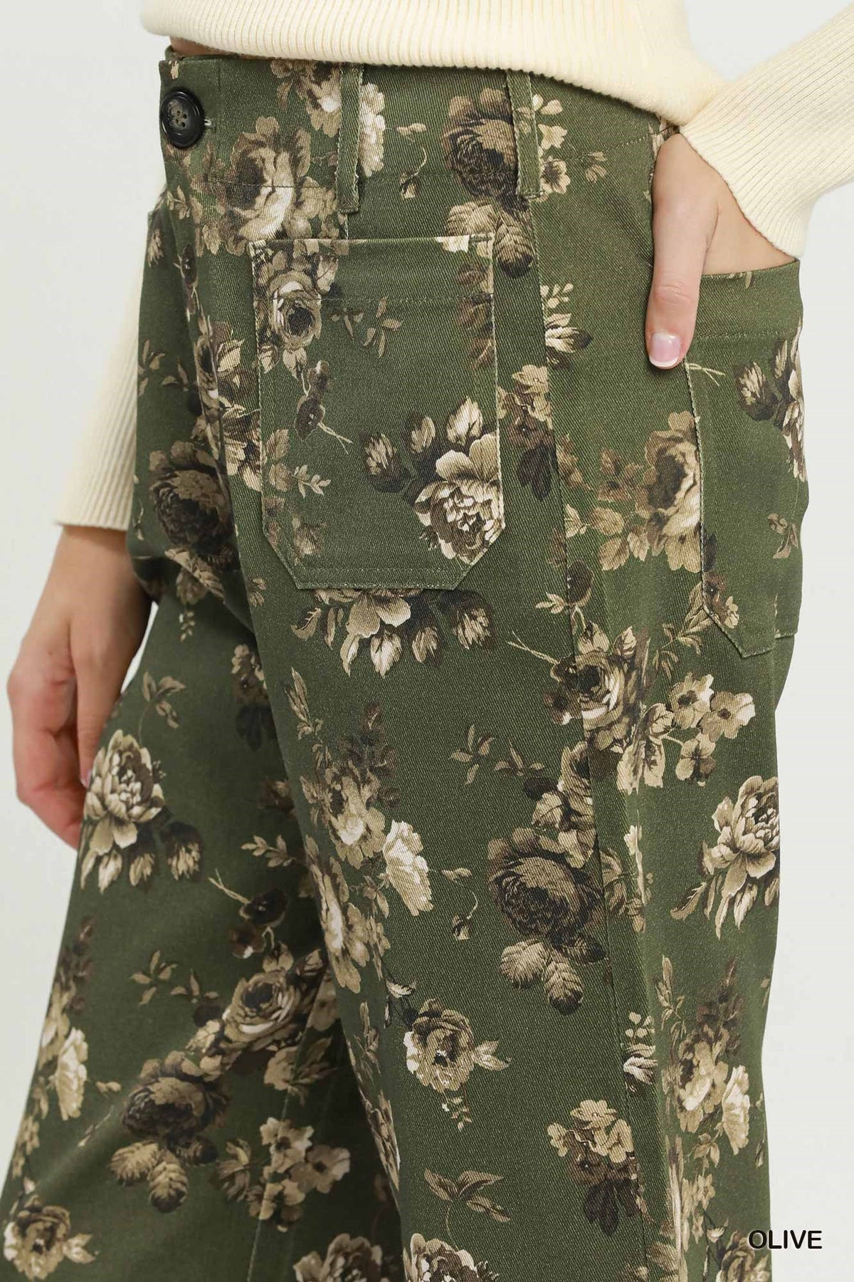 Umgee Floral Front Pocket Pants