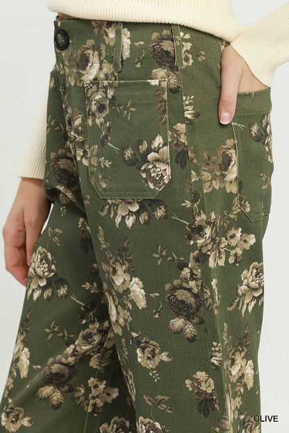 Umgee Floral Front Pocket Pants