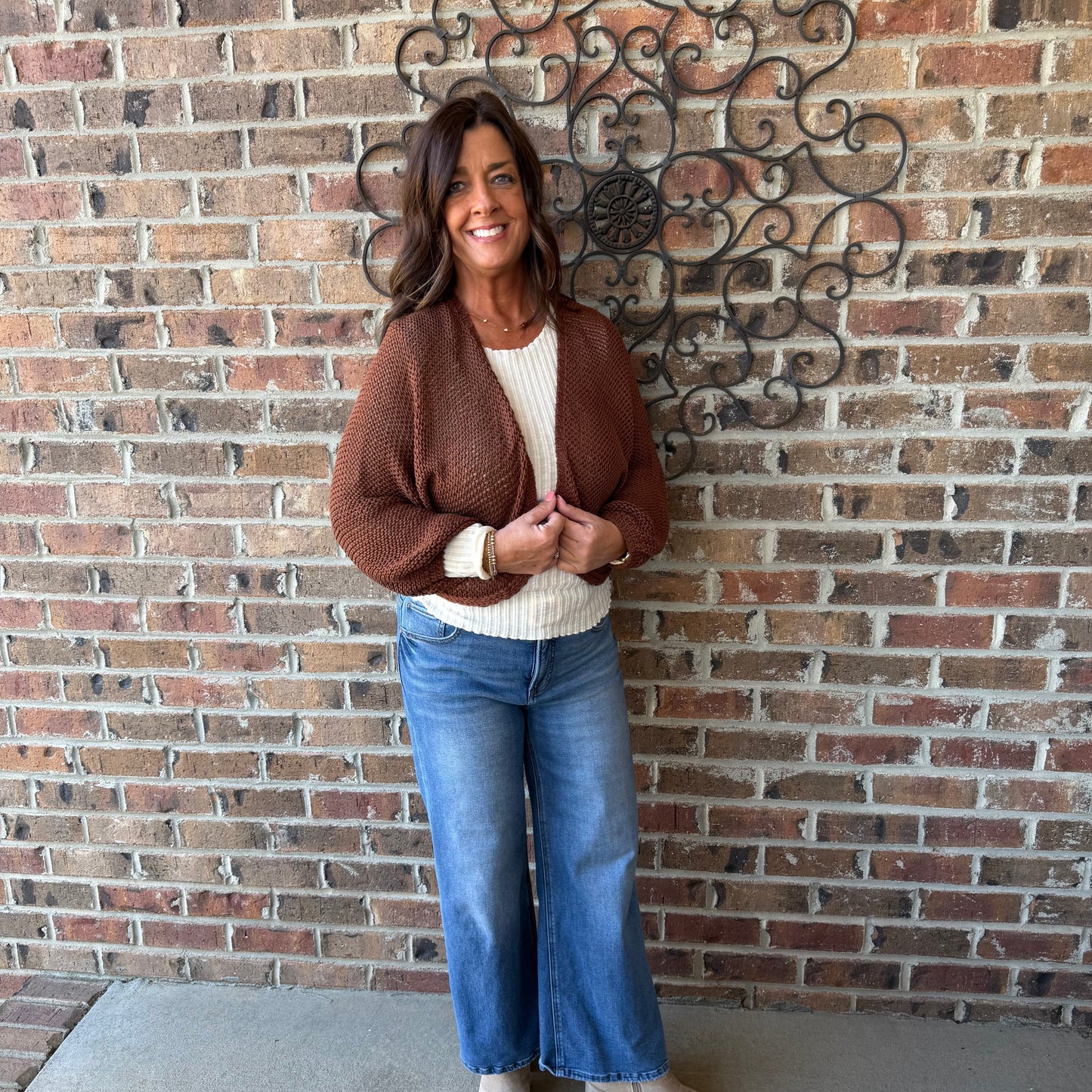 Knit Sweater Open Cardigan-Mocha Moose