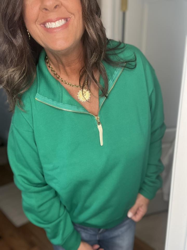 Kelly Green Fleece Half Zip Sweatshirt
