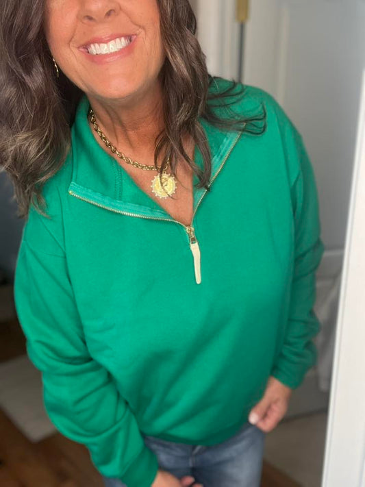 Kelly Green Fleece Half Zip Sweatshirt