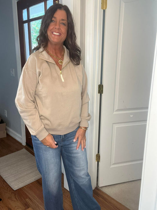 Ash Mocha Fleece Half Zip Sweatshirt