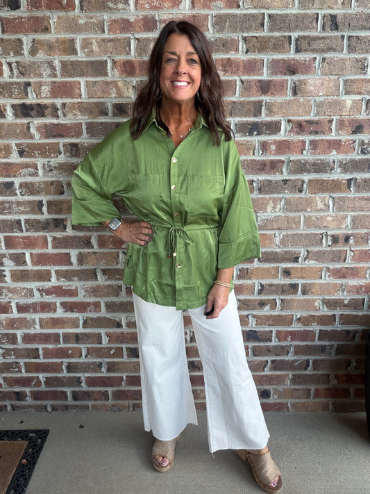Glam Green Adjustable Waist Tie Top
