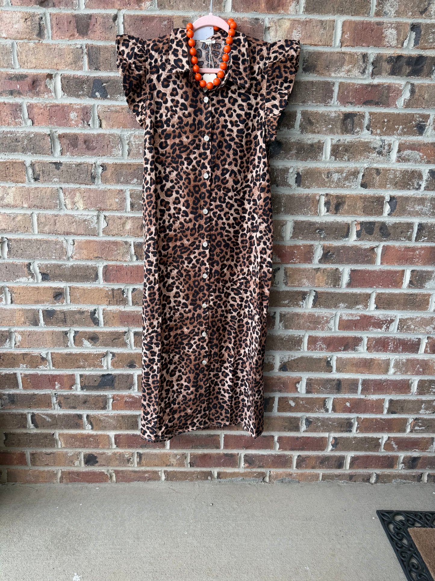 Animal Print Puff Sleeve Midi Dress