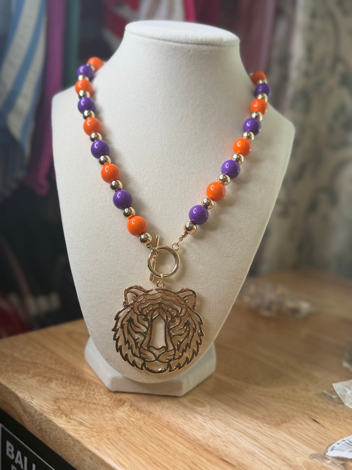 Gameday Acrylic Ball & Tiger Face Necklace