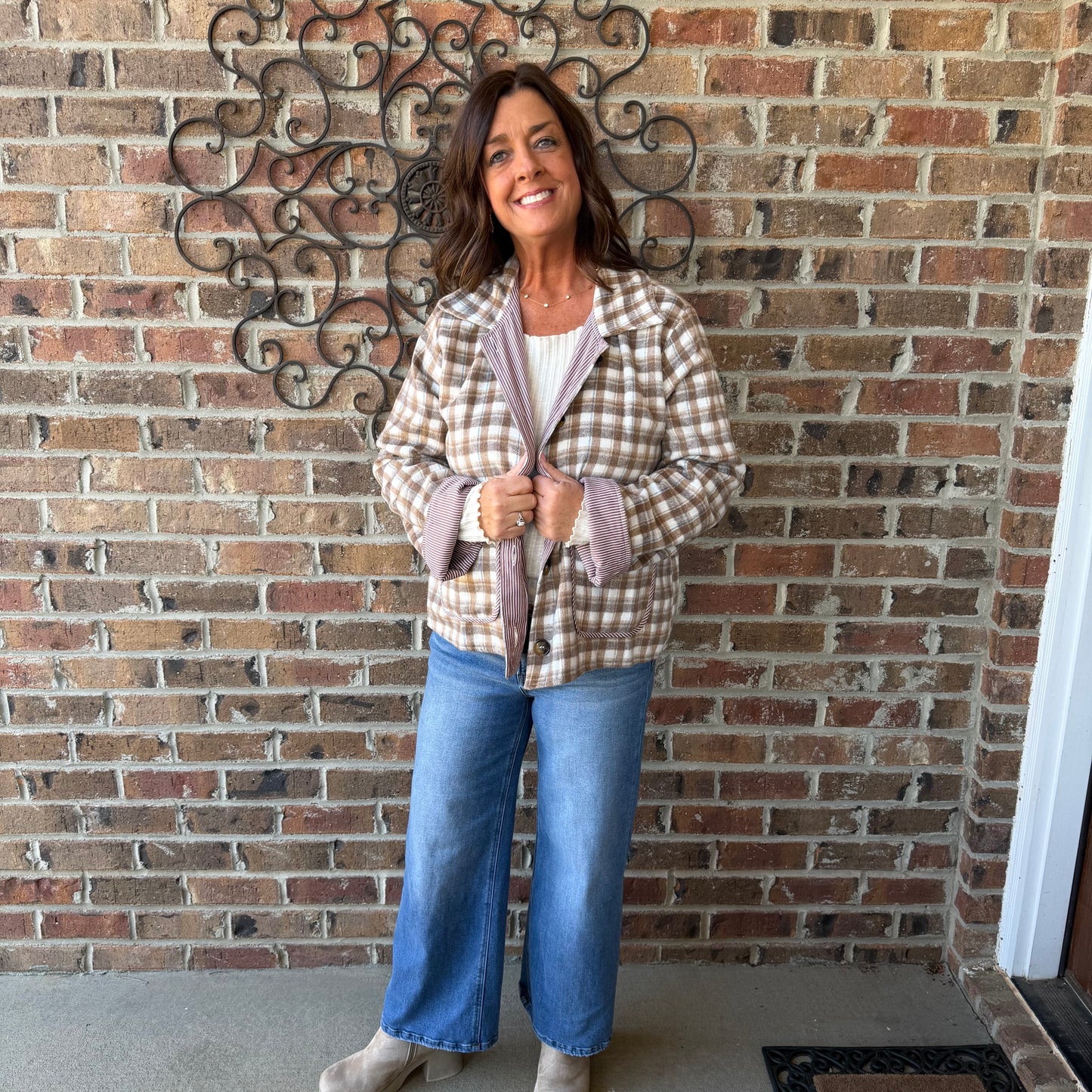 Plaid Stripe Detail Shacket