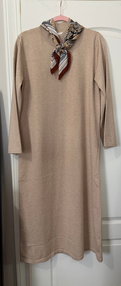 Mock Neck LS Maxi Dress Sand