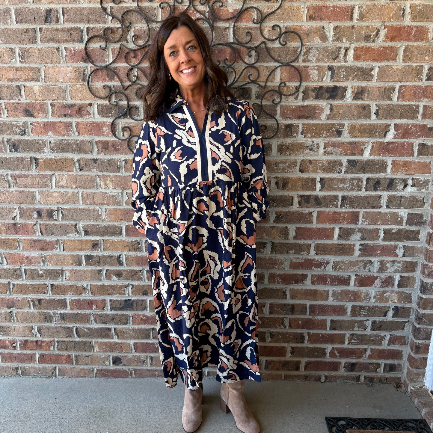 Navy Boho Midi Dress