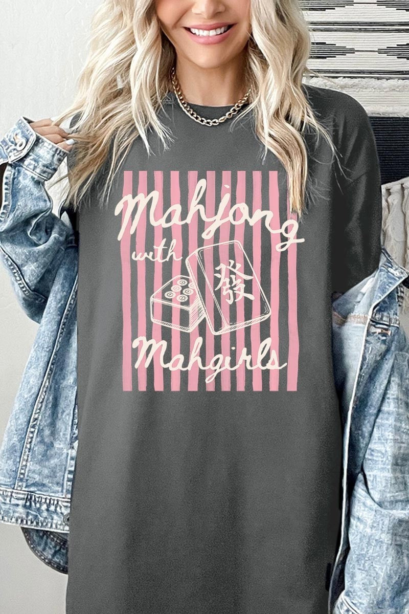 Mahjong Mahgirls T shirt-charcoal