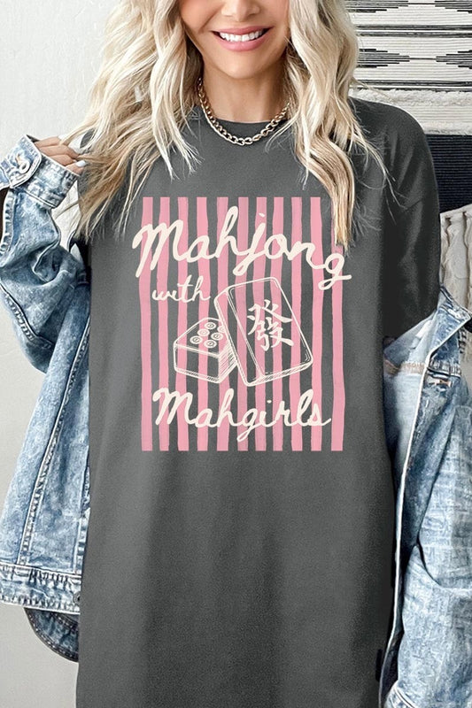 Mahjong Mahgirls T shirt-charcoal