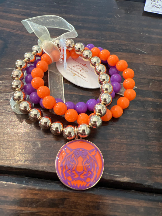 Orange purple gold tiger face bracelet