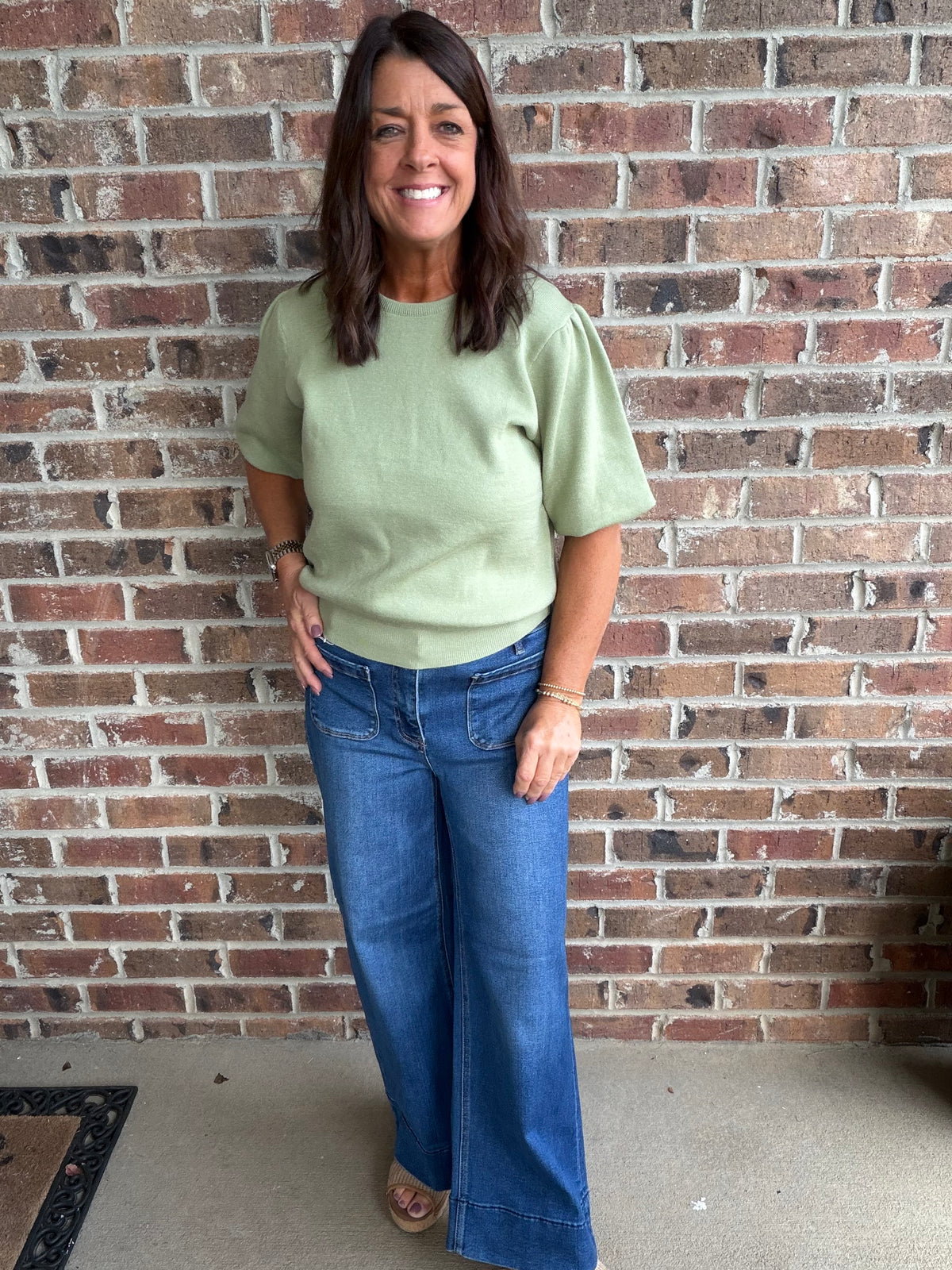 Risen High Rise Crop Wide Front Pocket Jeans