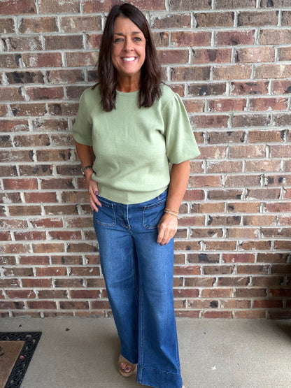 Risen High Rise Crop Wide Front Pocket Jeans