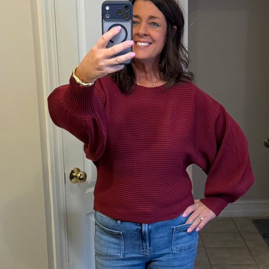 Cabernet Boat Neck Balloon Sleeve Sweater