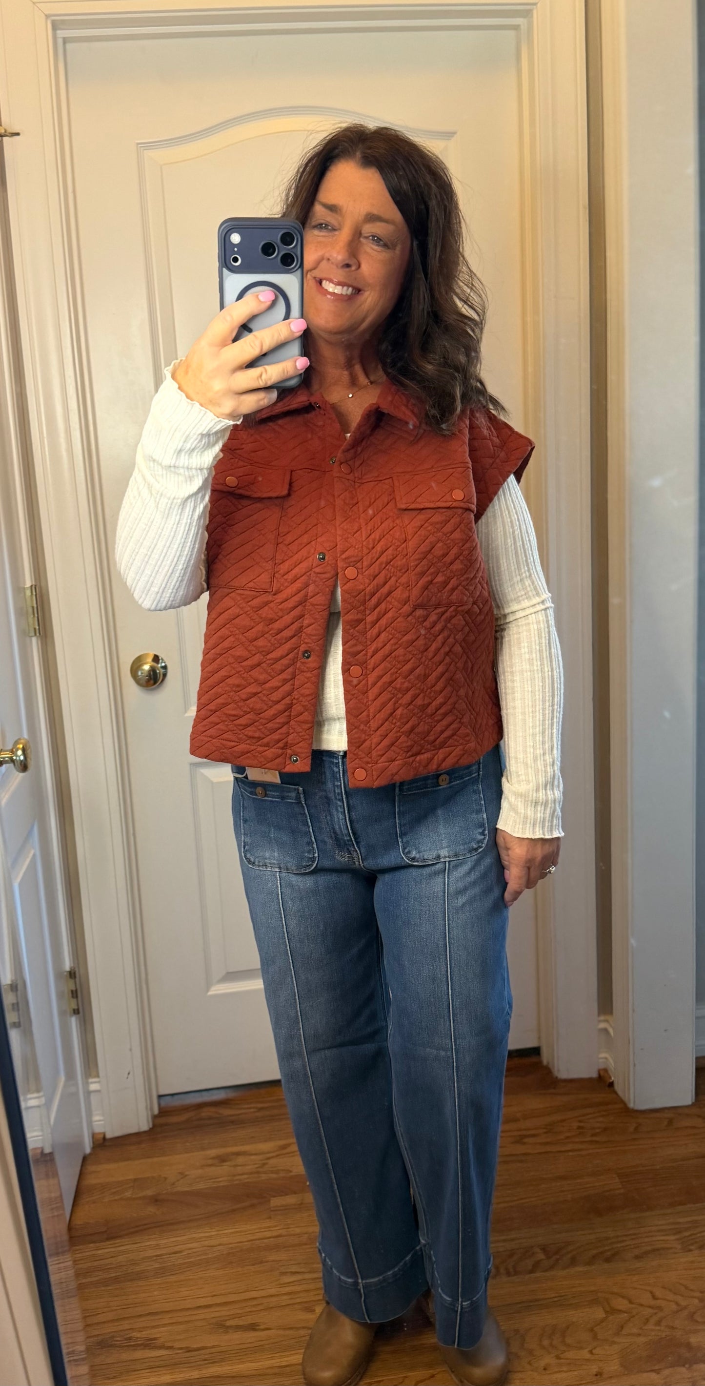 Quilted Front Pocket Vest-Rust