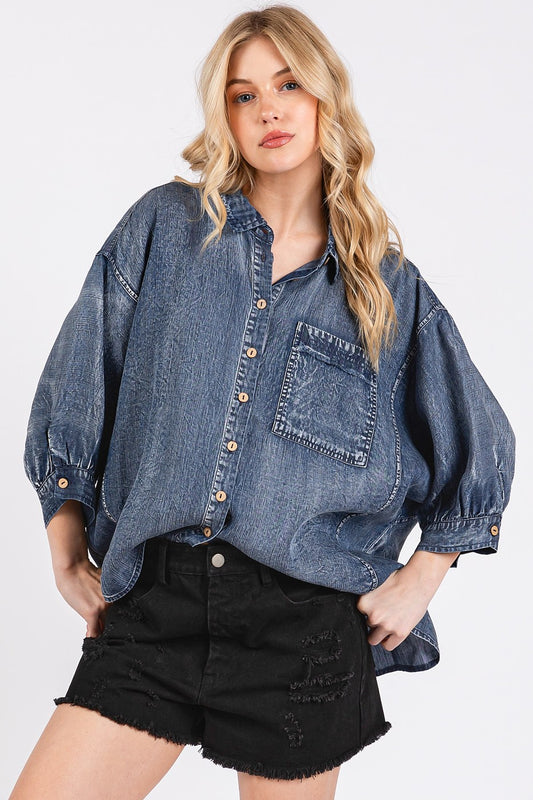 Light Denim Dolman Sleeve Top