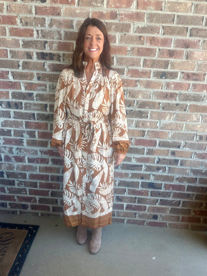 Tropical Leaf Print Maxi Dress