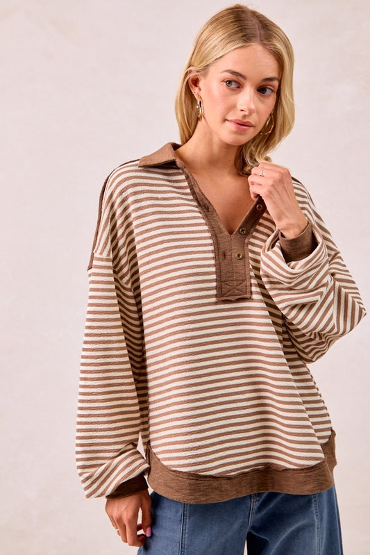 Knit & Stripes MIx & Match Collared Top