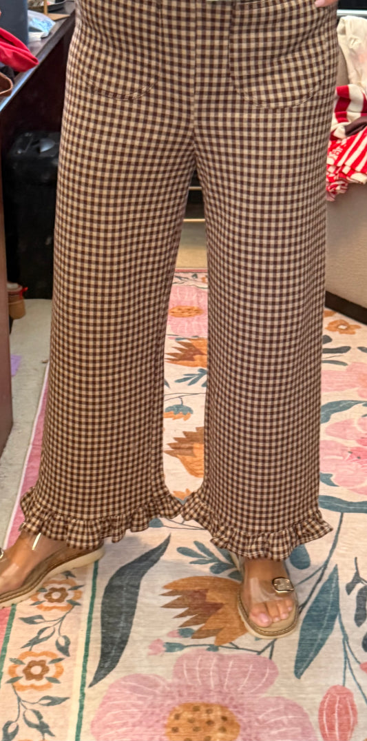 Brownie Gingham Ruffled Hem Pants