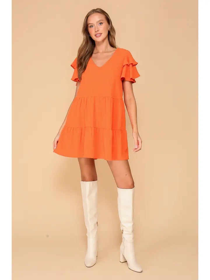 Orange Tiered Mini Dress