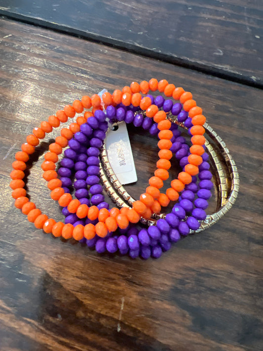 Beaded orange purple & diamond bracelets