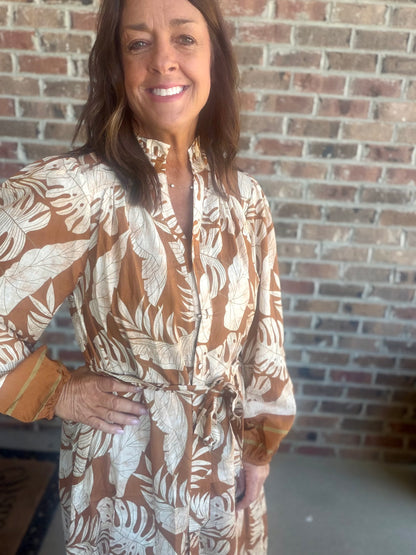 Tropical Leaf Print Maxi Dress