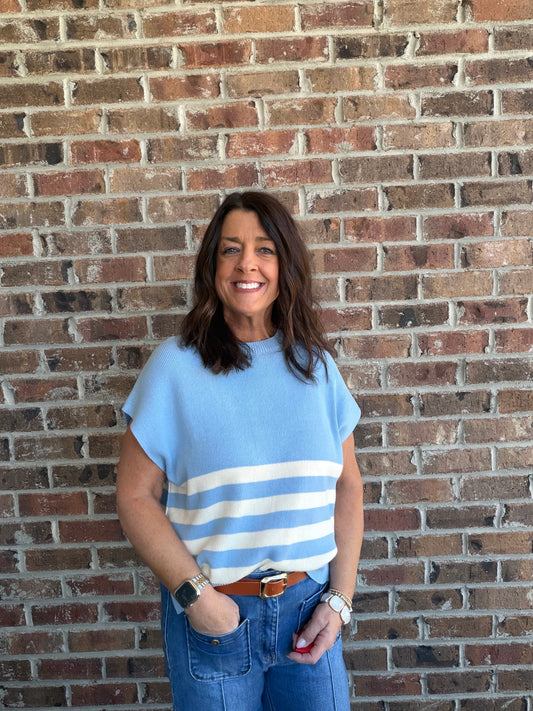 Blue Sleeveless Sweater Top