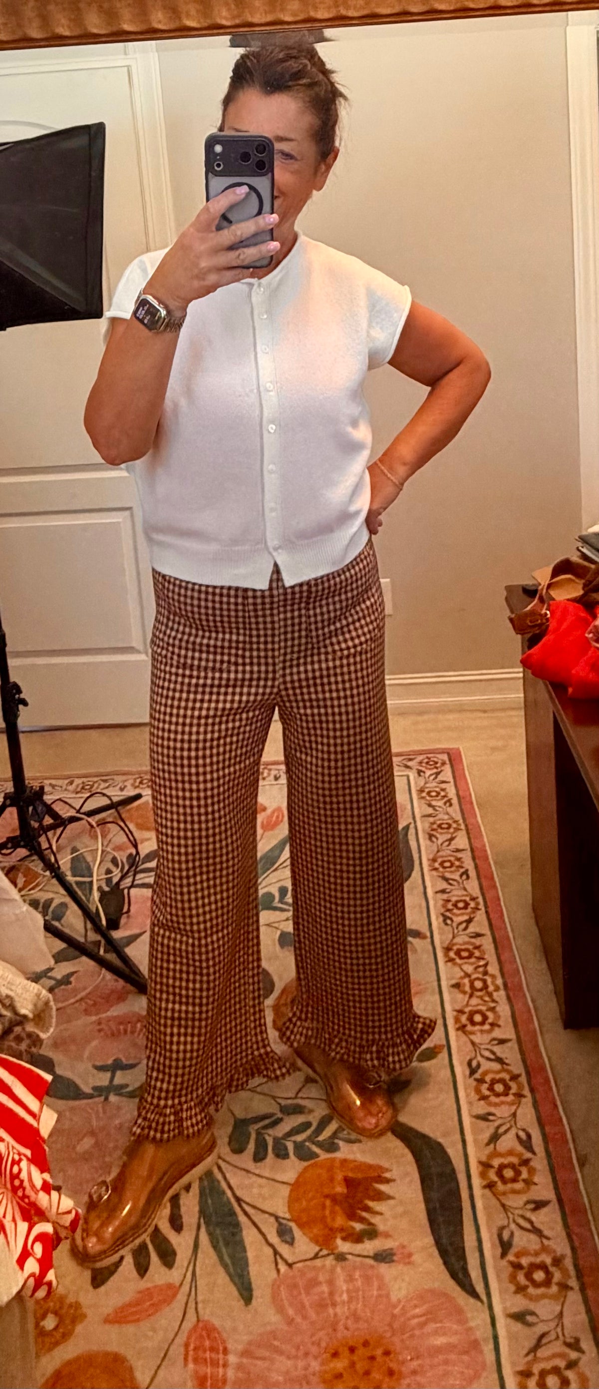 Brownie Gingham Ruffled Hem Pants