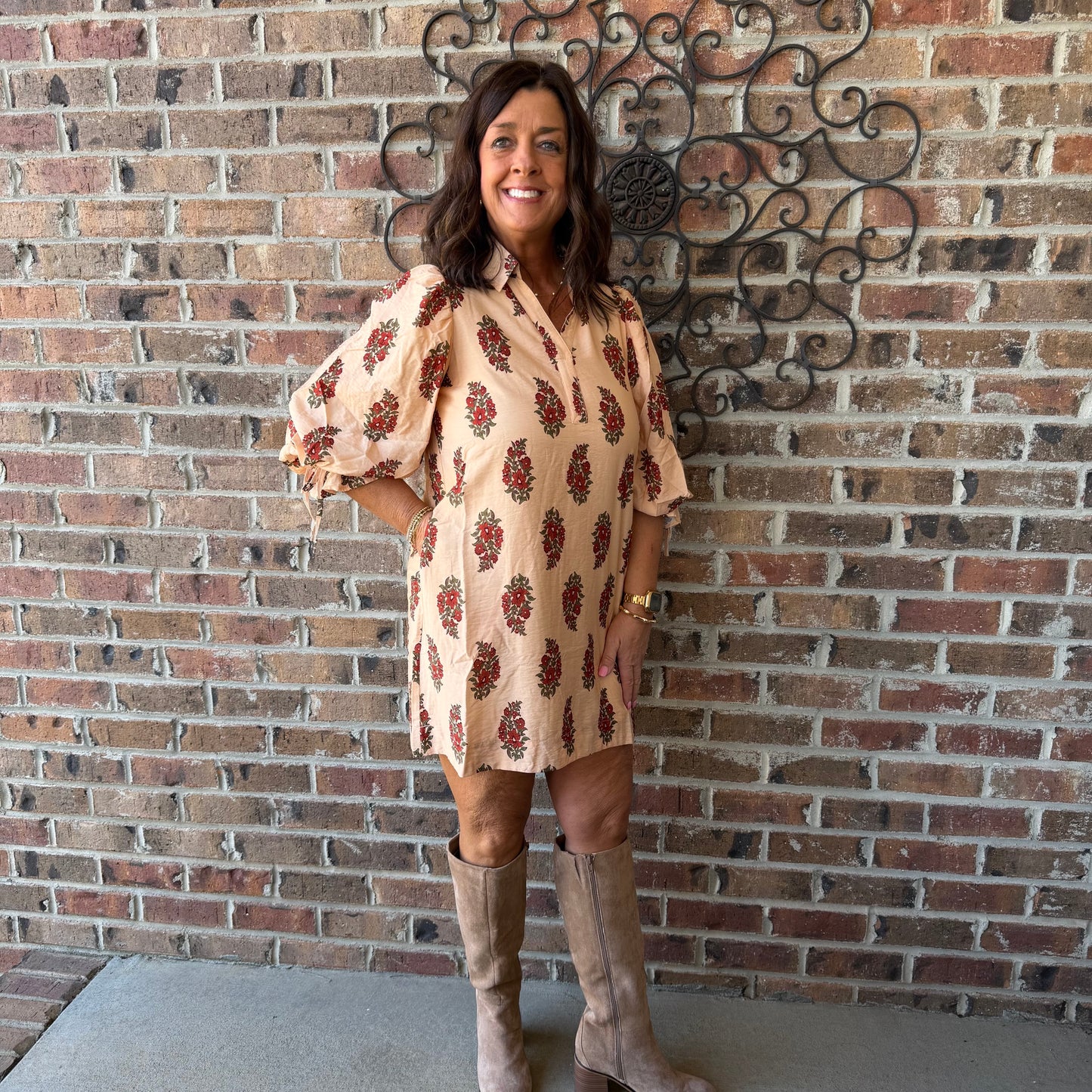 Floral Print Detailed Dress-Ivory