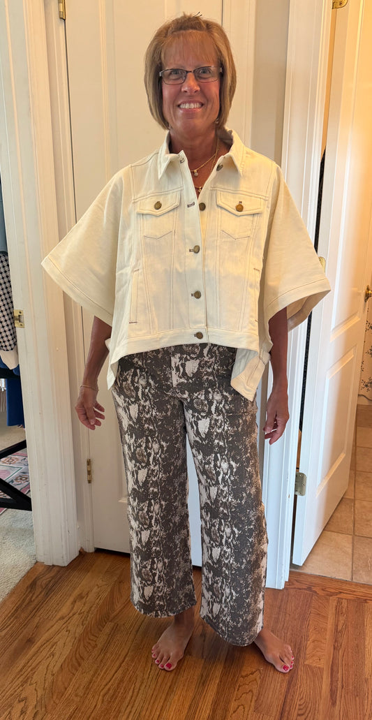 Denim Poncho-Cream