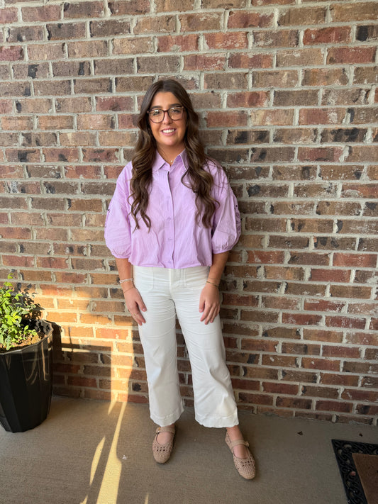 Sweet Lilac Bubble Sleeve Top