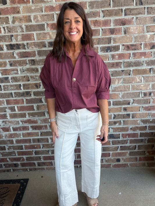 Entro Collared Gold Button V Neck Blouse