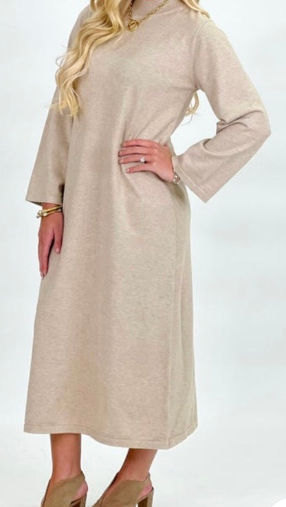 Mock Neck LS Maxi Dress Sand