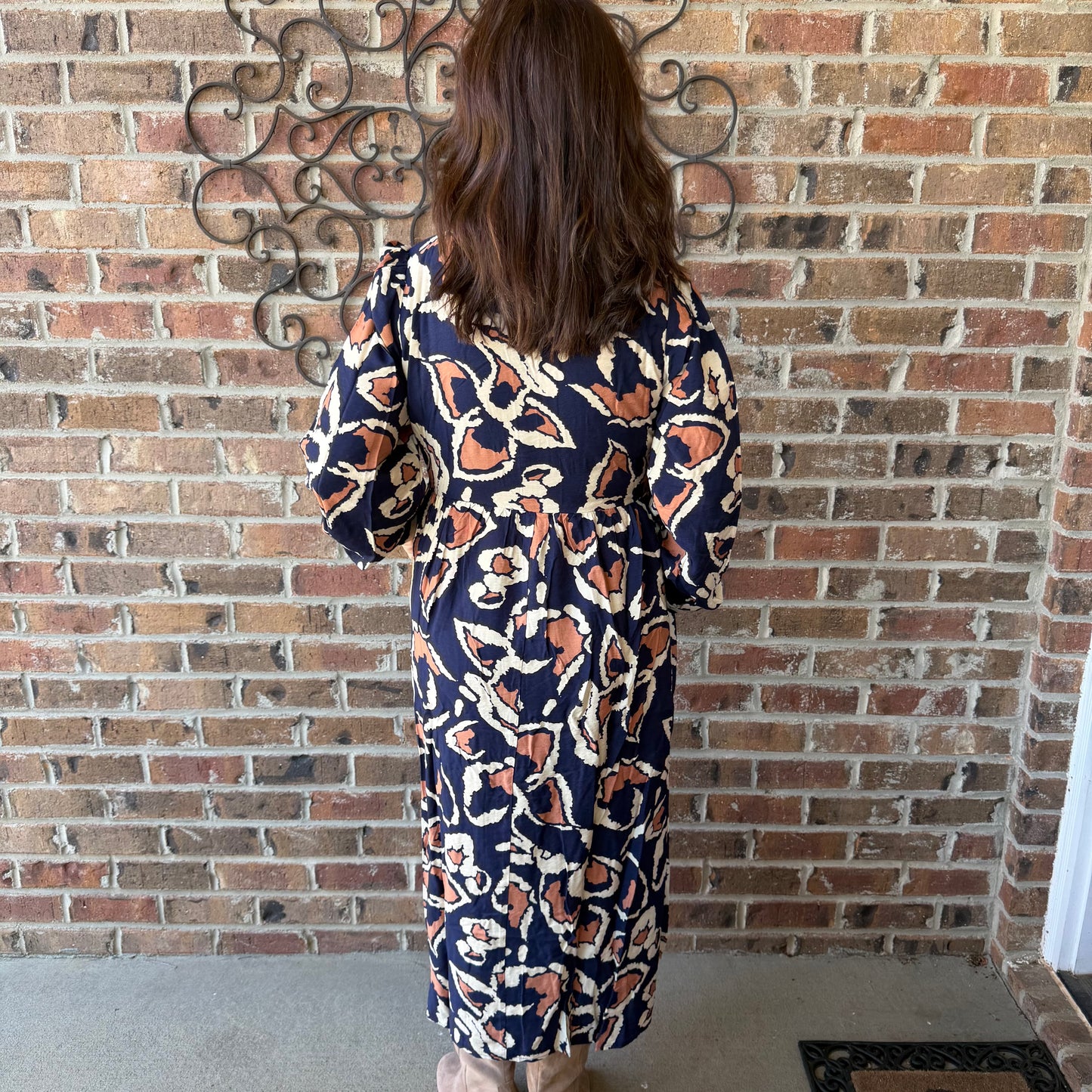 Navy Boho Midi Dress