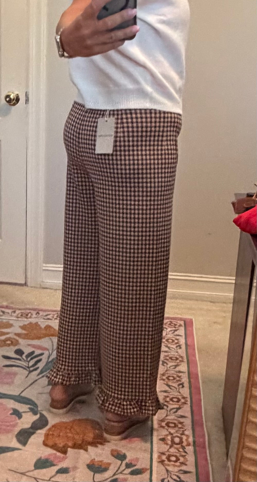 Brownie Gingham Ruffled Hem Pants