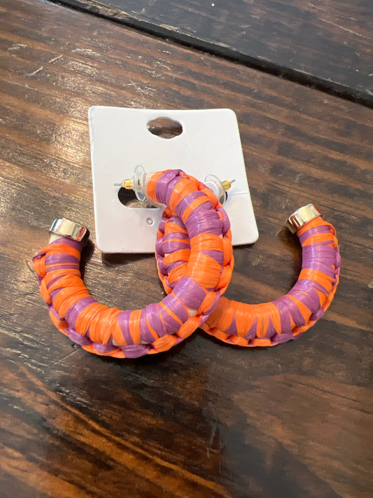 Orange & Purple Straw Earrings