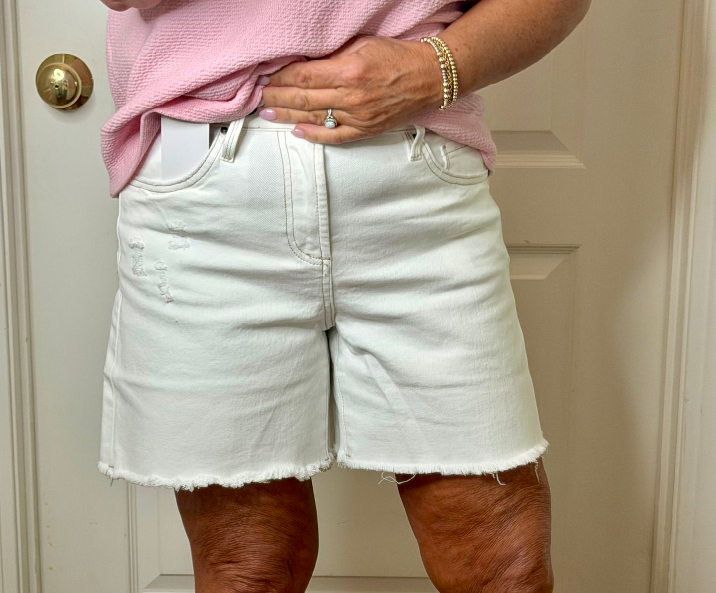 High Rise Distressed Frayed Hem Shorts