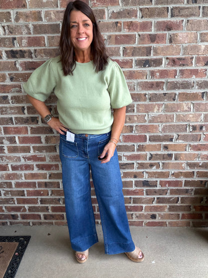 Risen High Rise Crop Wide Front Pocket Jeans