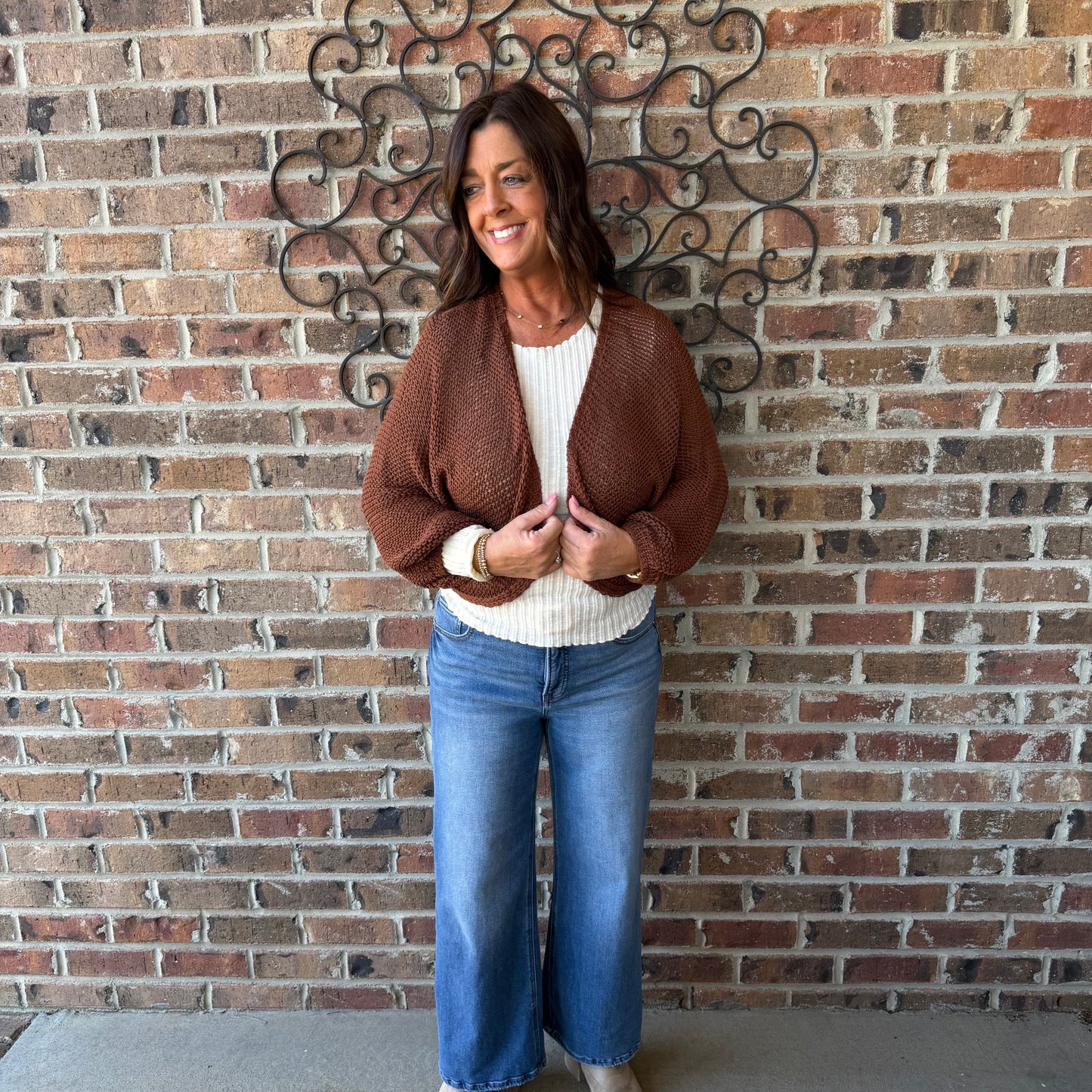 Knit Sweater Open Cardigan-Mocha Moose