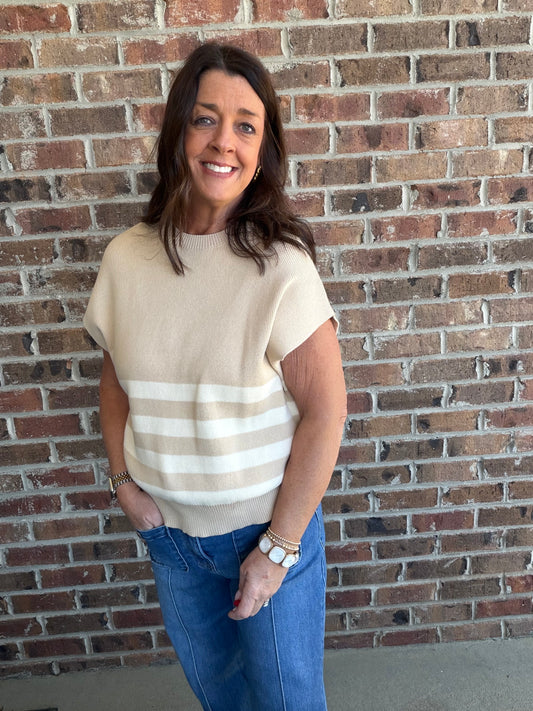 Beige Sleeveless Sweater Top