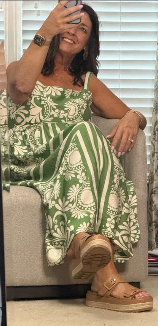 Two Tone Midi Sundress Green