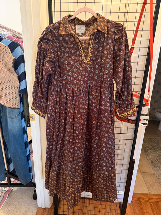 Umgee Floral Mix Brown Midi Dress