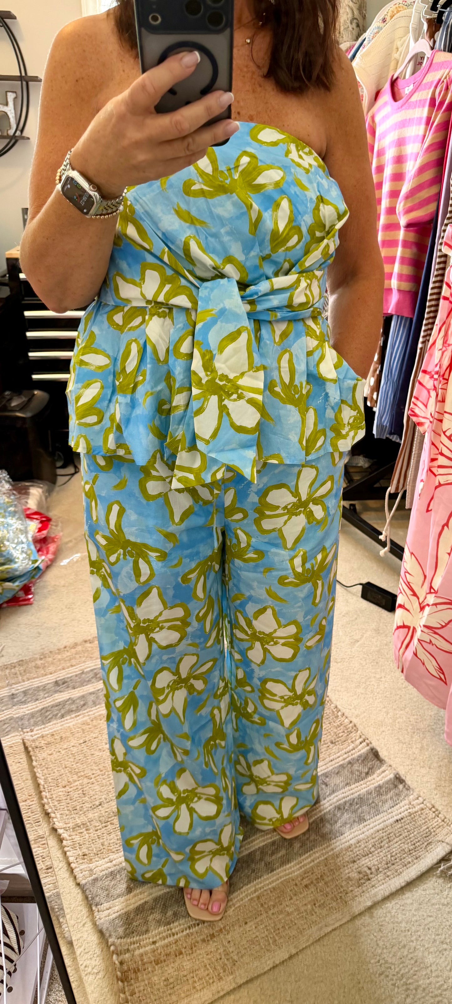 Printed Strapless Top-Blue (pants sold separately)