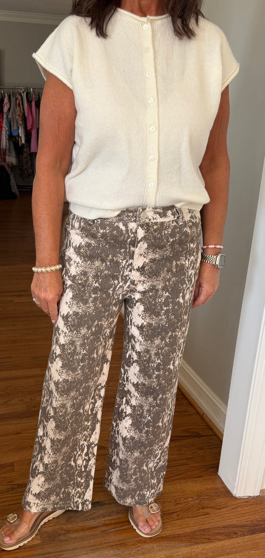 Snake Print Wide Leg Denim