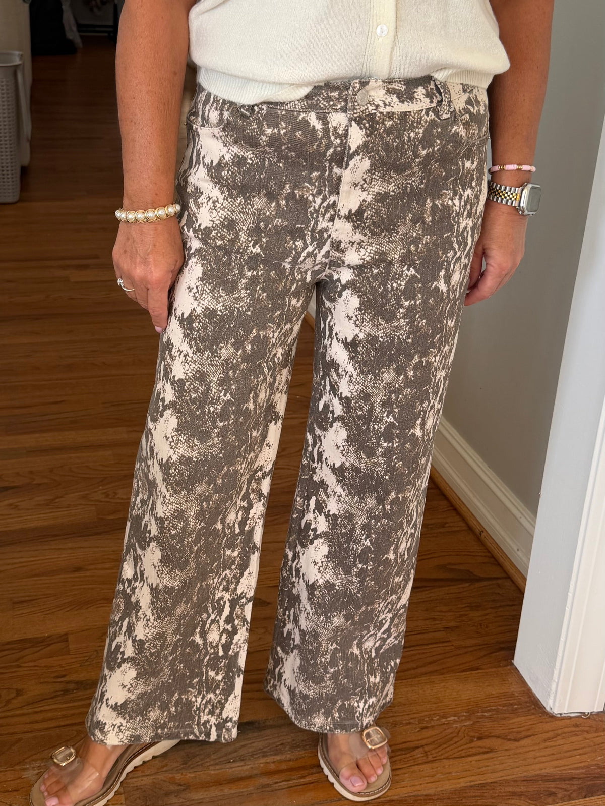 Snake Print Wide Leg Denim