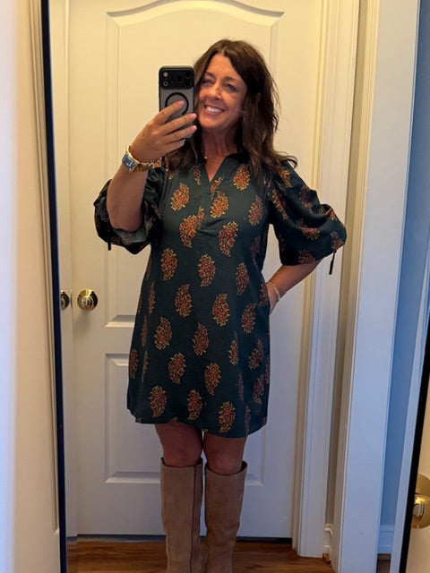 Floral Print Detailed Dress Green