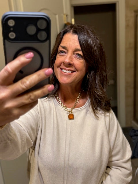 Square Stone Pendant Necklace Rust