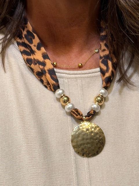 Leopard Scarf Necklace Closed Circle