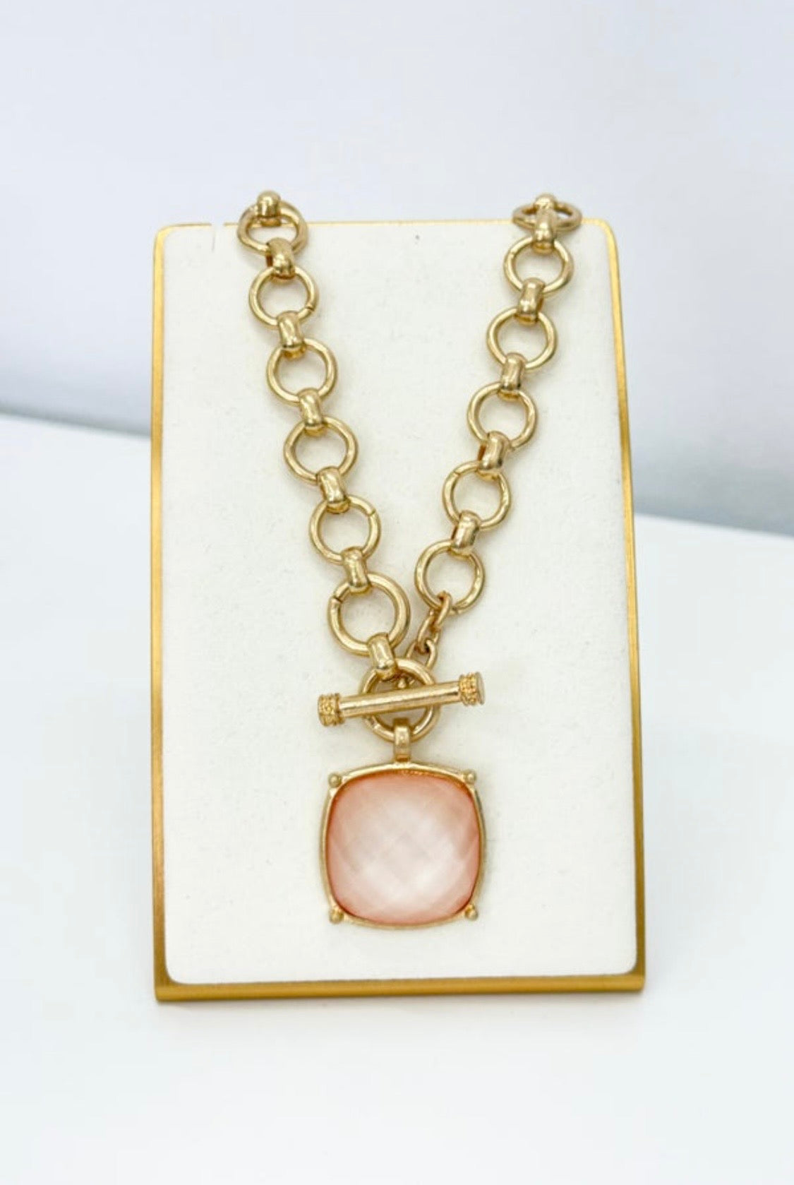 Square Stone Pendant Necklace White